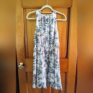 H&M Blouson Dress Women 6 Ivory Crane Bamboo Print Summer Dress Lined